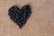 The composition, from a variety of blueberries, depicted a heart on a linen coarse cloth