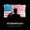 Composition of veterans day text with soldier saluting and flag of united states of america