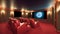 A Composition Of A Visually Stunning Home Theater With Red Leather Seats