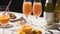 A Composition Of A Vivid Table Setting With Two Glasses Of Orange Juice And A Plate Of Cookies AI Generative