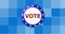 Composition of vote text on badge with american flag stars on pixelated background