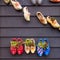 Composition on the wall from traditional dutch wooden shoes - klompen clogs