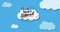 Composition of welcome back to school in black text with paper plane on white cloud in blue sky