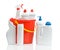 Composition of white cleaners with red bucket