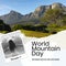 Composition of world mountain day text over photo of caucasian girl and landscape