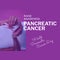 Composition of world pancreatic cancer day text with hands holding pink ribbon on purple background