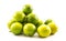 Composition of a yellow and green lemons and lime on a white background - front view