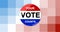 Composition of your vote counts on badge with american flag on pixelated background