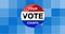 Composition of your vote counts text on badge with american flag on pixelated background