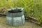 Compost barrel in a garden