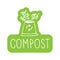 Compost drawing and lettering. Hand drawn vector sign. Green sticker