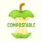 Compostable Waste Concept. Organic Trash, Food Compost Logo with Apple Stump Isolated on White Background