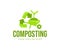 Composting, recycling, wheelbarrow with soil and sprout, logo design. Agriculture, farming, compost and â€‹composted soil cycle