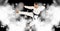 Compostion of caucasian male karate fighter on black background with white blur