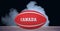 Compostion of rugby ball with text canada on black background with white smoke