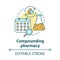 Compounding pharmacy concept icon. Personalized medications idea thin line illustration. Medication treatment schedule