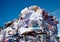 Compressed blocks of paper at recycling plant