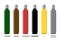 Compressed gas storage cylinder identification color set.
