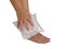 Compression ankle with ice on white background. Isolate ice pack on white background. Cold compress on white.