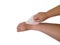 Compression ankle with ice on white background. Isolate ice pack on white background. Cold compress on white.