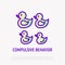 Compulsive behavior symbol. ManiÑ addiction from orderliness thin line icon: ducks arranged by size. Modern vector illustration