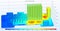 Computer 3d modeling of the temperature distribution on the surface of the printed circuit board.