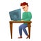 Computer addiction icon, cartoon style