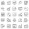 Computer with Chart or Graph outline vector icons set