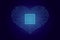 Computer chip and circuit board made in form of heart. Modern technologic love sign on dark blue background. Vector illustration