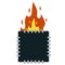 Computer chip. Fire and broken Digital chip. Flat cartoon illustration