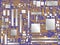 Computer chip panel. Conventional image. Vector illustration. Conditional image of the motherboard in different colors.