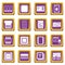 Computer chips icons set purple