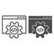 Computer data settings line and solid icon. Mechanical gear inside browser window. Internet technology vector design