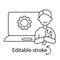 Computer diagnostic wizard outline icon. Computer problem. Laptop repairs. Customizable linear contour symbol