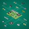 Computer Electronic Circuit Board Component Set Isometric View. Vector