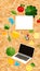 Computer electronic products brick wall background illustration