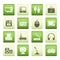 Computer equipment and periphery icons over green background