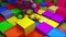 Computer generated background multicolored isometric balls scatter on cubes, top view. 3D rendering