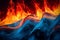 A computer generated fire and ice image depicting flames and ice abstract background. Generative AI.