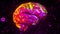 Computer generated model of artificial intelligence. 3d rendering of the iridescent brain against the backdrop of neon