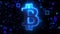 Computer generated neon bitcoin symbol with blue light effect. 3d rendering of crypto currency logo against the backdrop