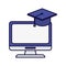 Computer graduation hat school learning online