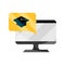Computer graduation hat technology online education isolated icon shadow