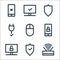 Computer hardware line icons. linear set. quality vector line set such as wifi, protection, unlocked, lock, mouse, cable, protect