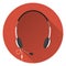 Computer headphones with microphone, orange background, flat style, icon.
