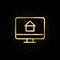 Computer, home gold icon. Vector illustration of golden particle background. Real estate concept vector illustration