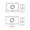 Computer, laptop, smartphone and sync or restart icon line vector