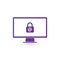 Computer monitor icon, Lock and commercial at or mail sign. Mail security concept. Encrypted data. Flat design vector illustration