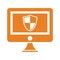 Computer, monitor, security, firewall, shield icon. Orange version