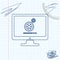 Computer monitor update process with gear progress and loading bar line sketch icon on white background. System software